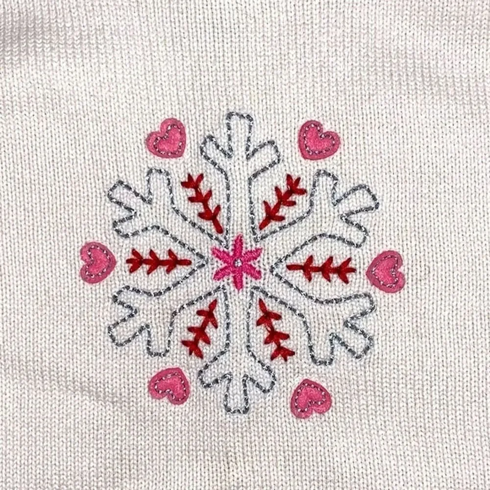 OshKosh Ivory Knit Snowflake Heart Applique Girl Pullover Puff Sleeve Sweater
